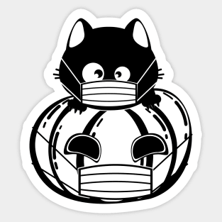 Black cat and pumpkin in face mask Sticker